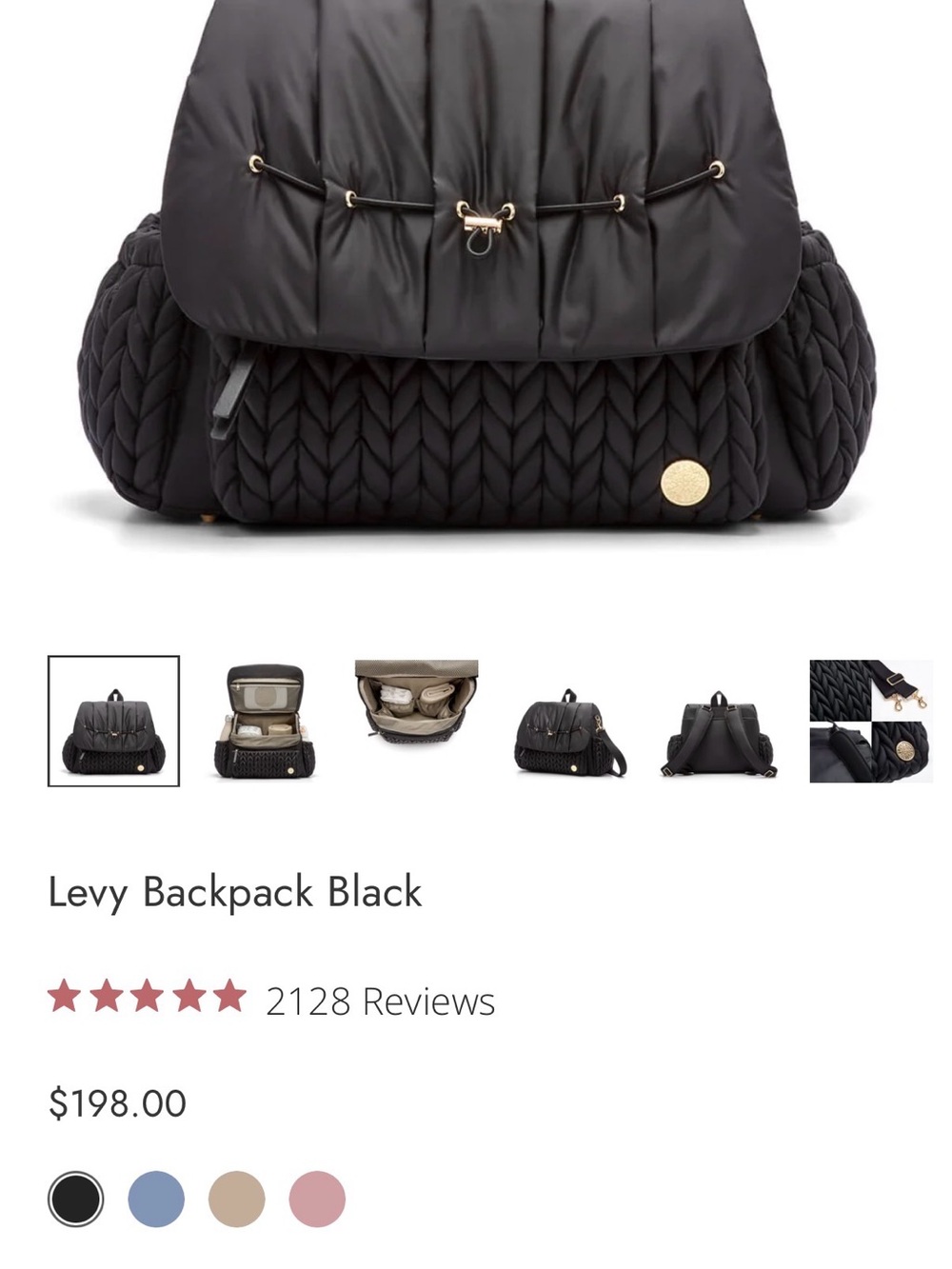 HAPP Levy Quilted Black Women's Backpack with Gold Accents